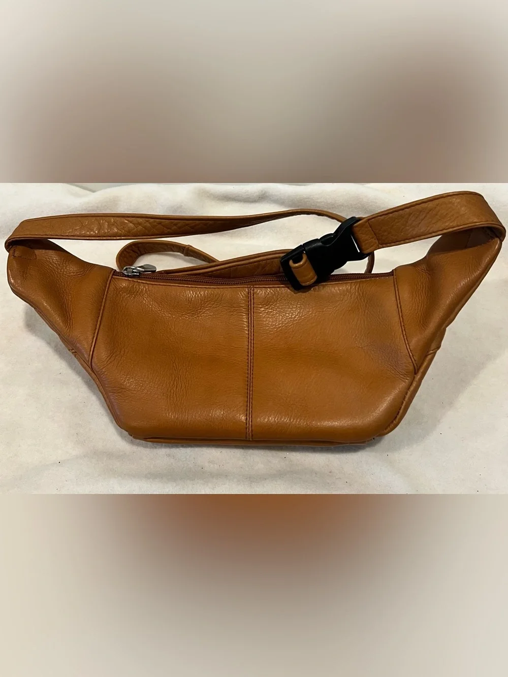 Jorceo Tan Genuine Leather Belt Bag with Multiple Zip Pockets